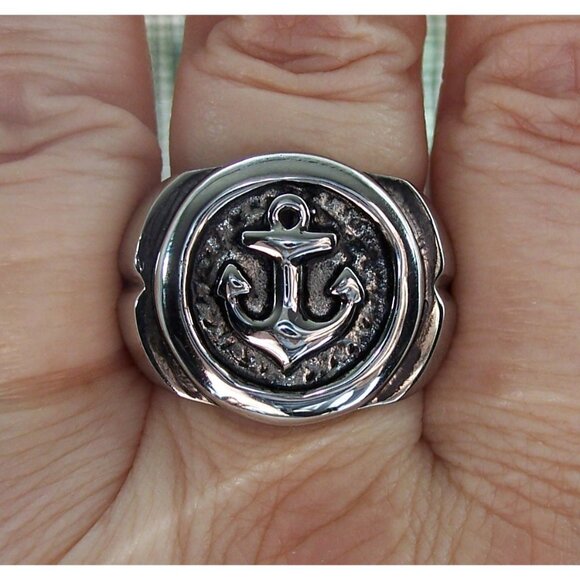 STAINLESS STEEL Men's Nautical Anchor Ring - Picture 10 of 15